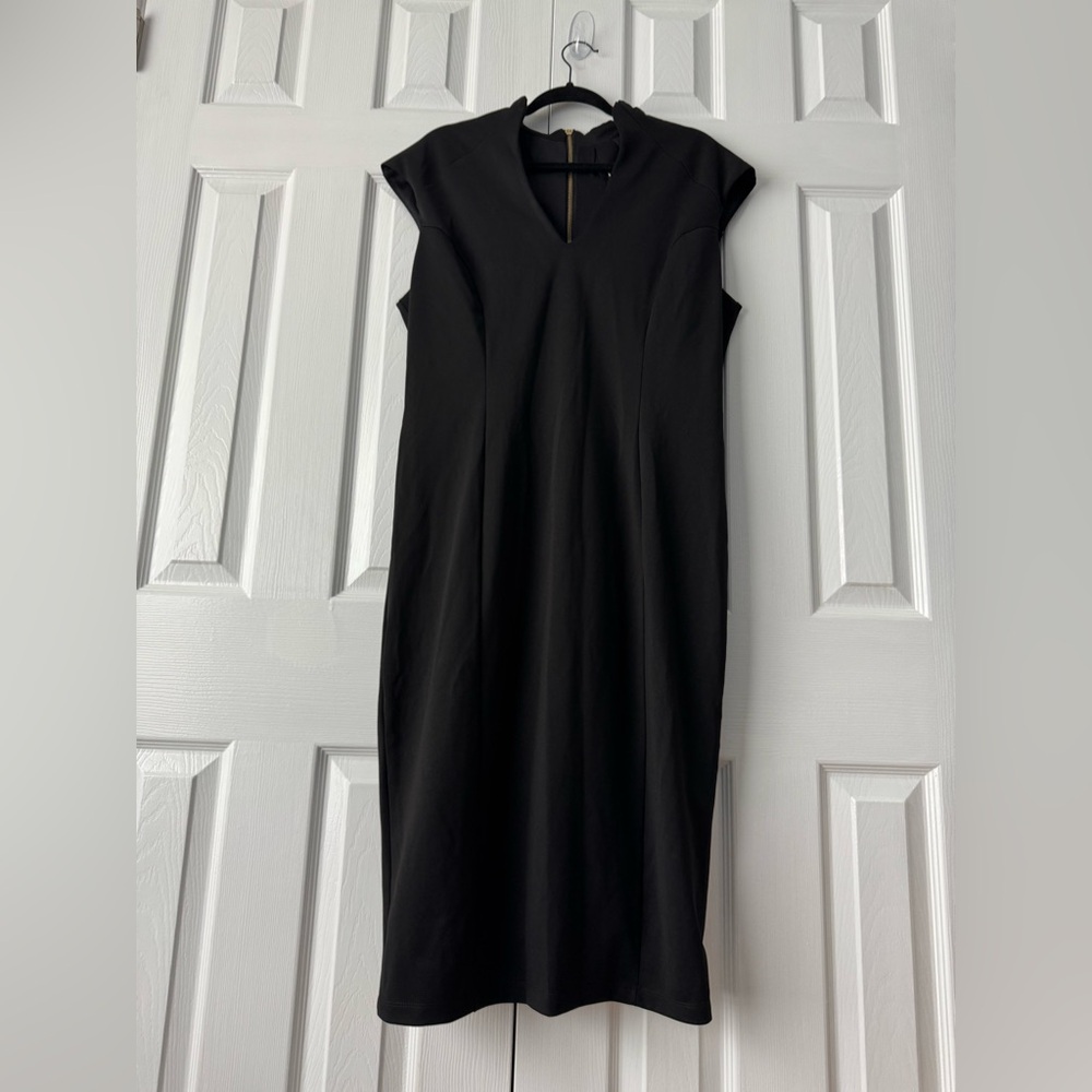 Alexia Admor Katrina Midi Dress Black Gold Back Zip Cap Sleeve Size XL